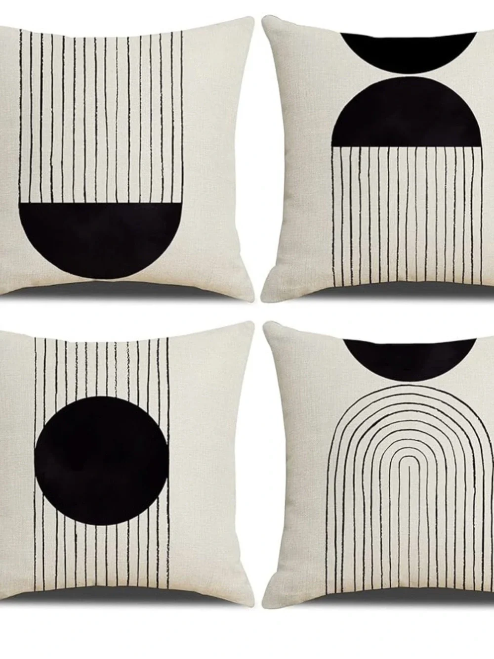 Boho Black & Cream Throw Pillow Covers - Set of 4